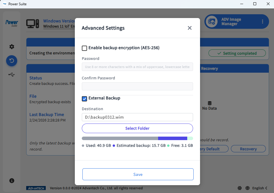 Windows ADV Image Manager - backup confirmation