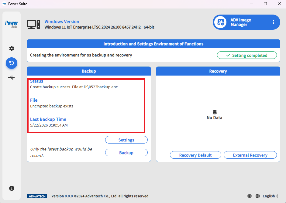 Windows ADV Image Manager - backup result with external path