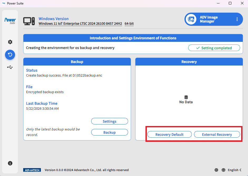 Windows ADV Image Manager - Recovery Default and External Recovery