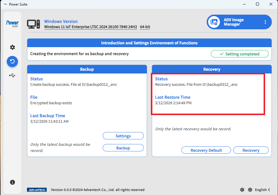 Windows ADV Image Manager - recovery result