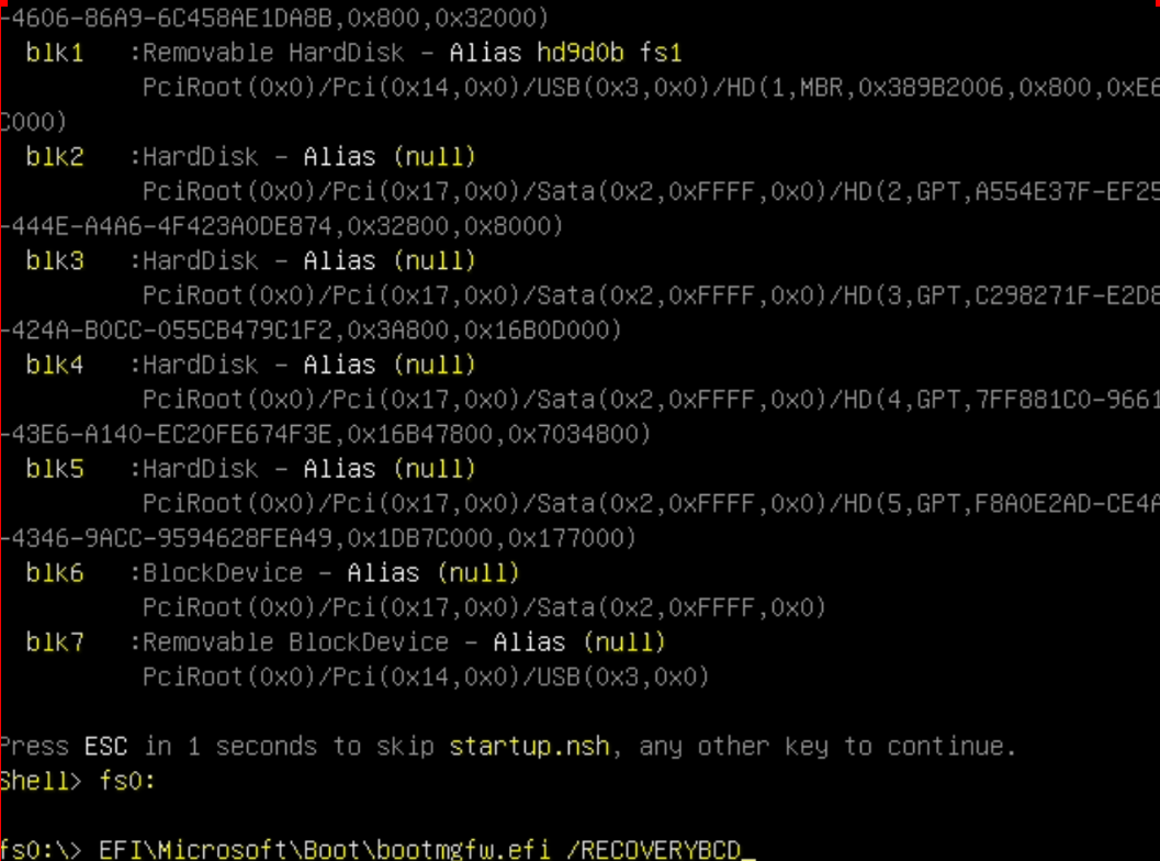 Windows ADV Image Manager - EFI Shell recovery menu
