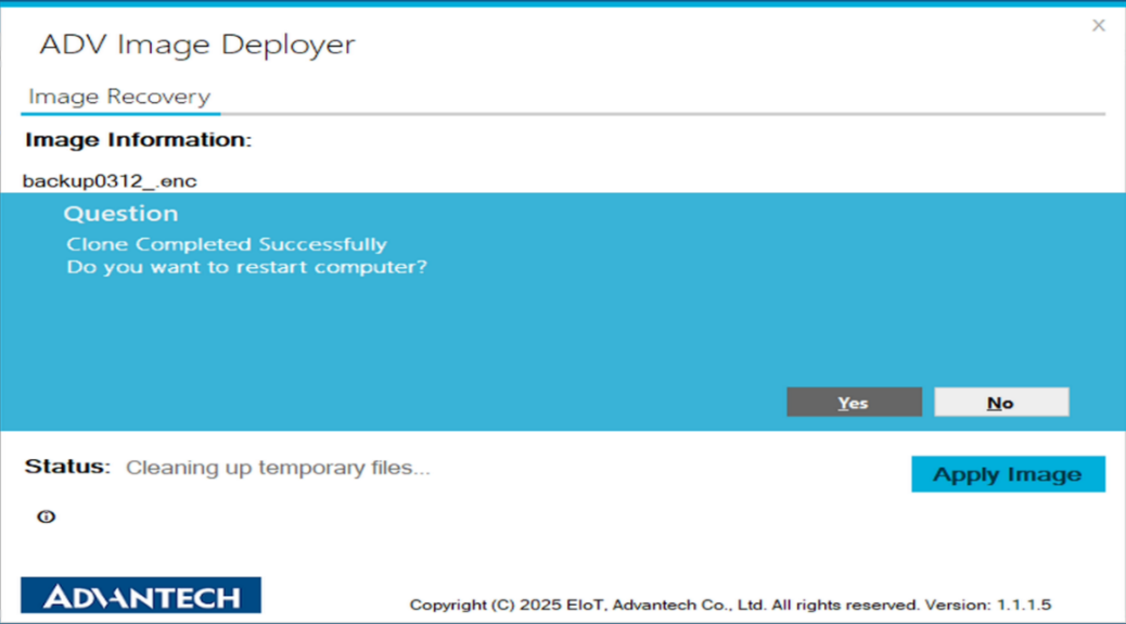 Windows ADV Image Manager - recovery progress and completion
